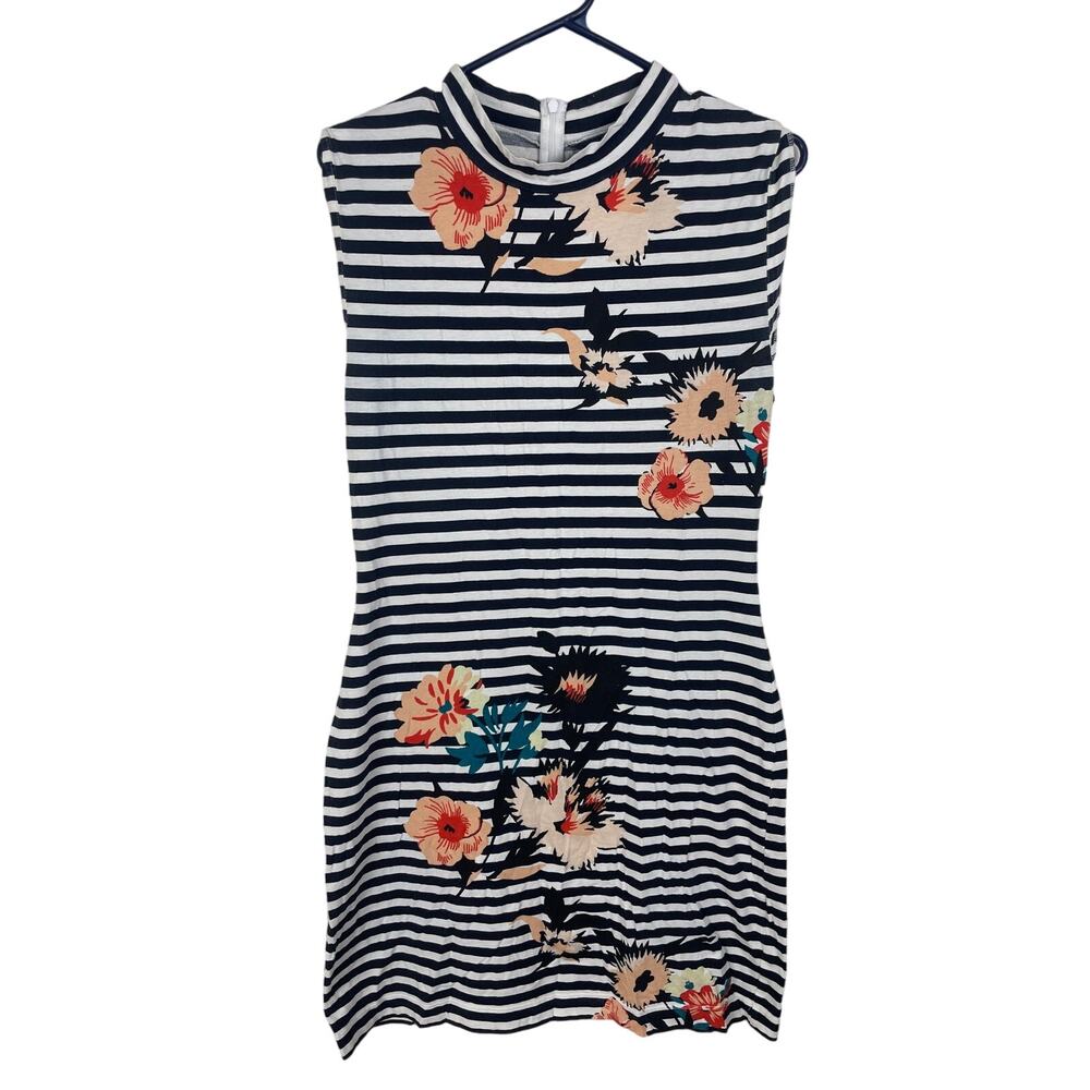 French Connection black and white stripe floral high neck dress Retro Artsy Boho